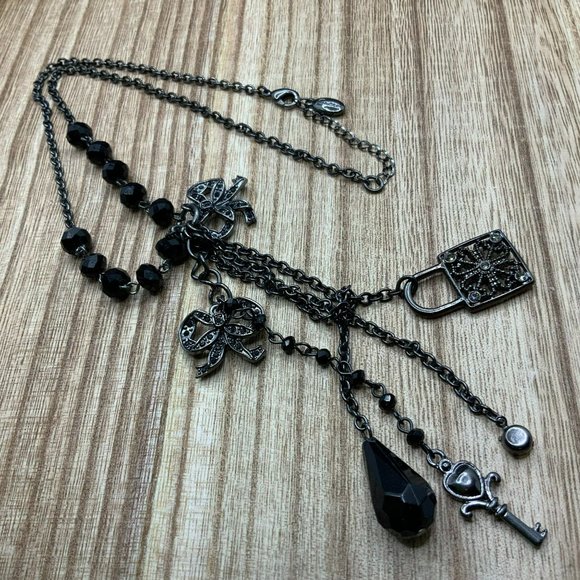 Guess Jewelry - Guess Black Dangling Bows, Lock & Key Necklace